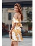 Rochie crem cu bretele si maneci cu frunze galbene PR3215 - Magazin online - Boutique